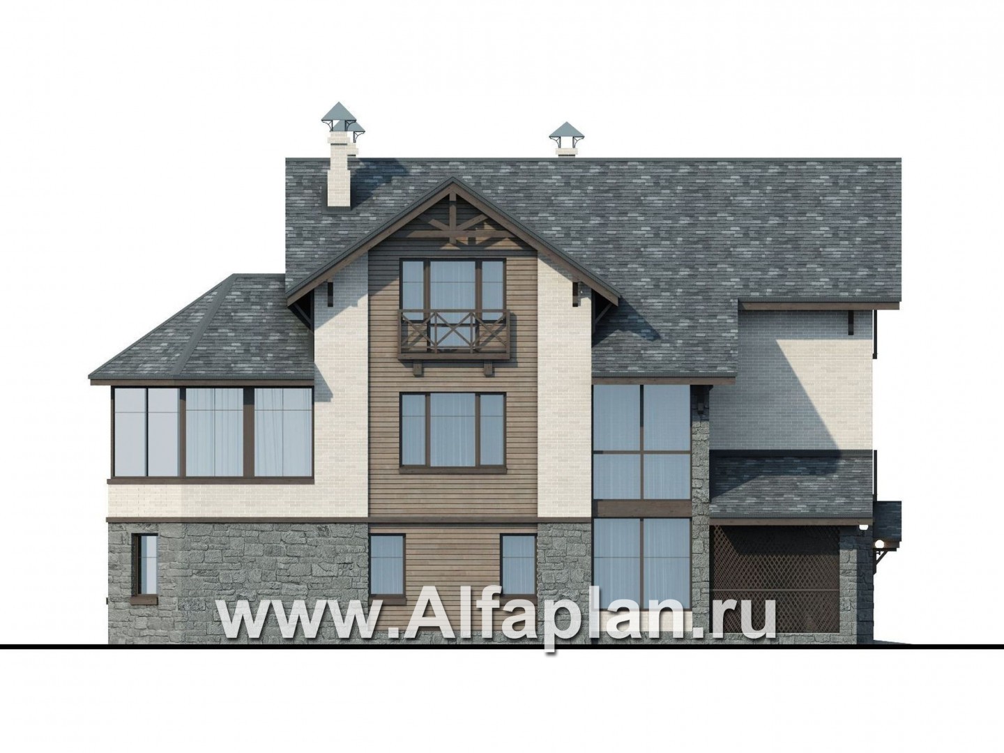 Проекты домов Альфаплан - Компактный дом с большим гаражом, верандой и зимним садом - изображение фасада №3