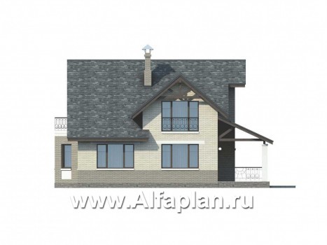 «Бавария» - проект дома с мансардой, с балконом и стеррасой, с гаражом и двускатной кровлей, в немецком стиле, - превью фасада дома