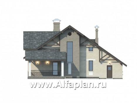 «Бавария» - проект дома с мансардой, с балконом и стеррасой, с гаражом и двускатной кровлей, в немецком стиле, - превью фасада дома
