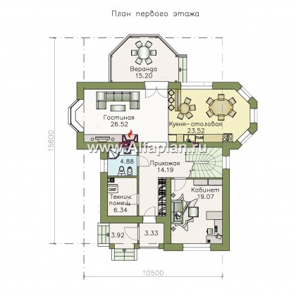 Проекты домов Альфаплан - «Белоостров»- классический коттедж с удобной планом - превью плана проекта №1