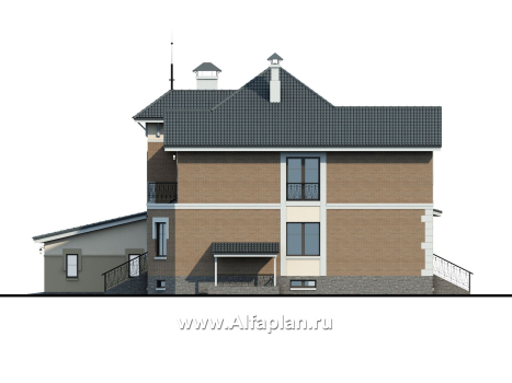 Проекты домов Альфаплан - «Феникс плюс» - коттедж с большим гаражом и цокольным этажом - превью фасада №2