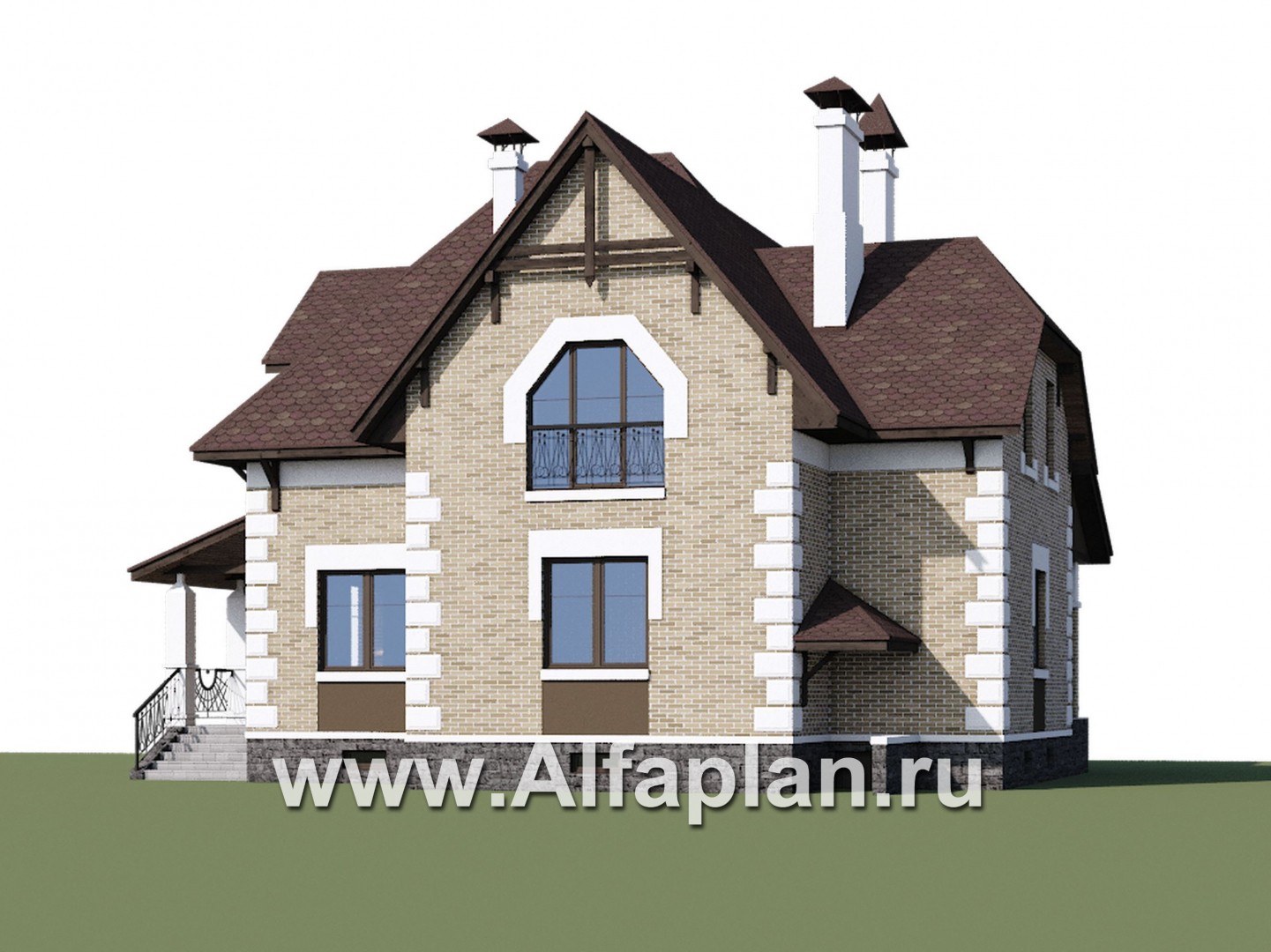 Проекты домов Альфаплан - «Клио Плюс» - коттедж с  цокольным этажом и угловой террасой - дополнительное изображение №1