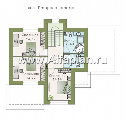 Проекты домов Альфаплан - «Реалист» - загородный дом с верандой и навесом для машины - превью плана проекта №2