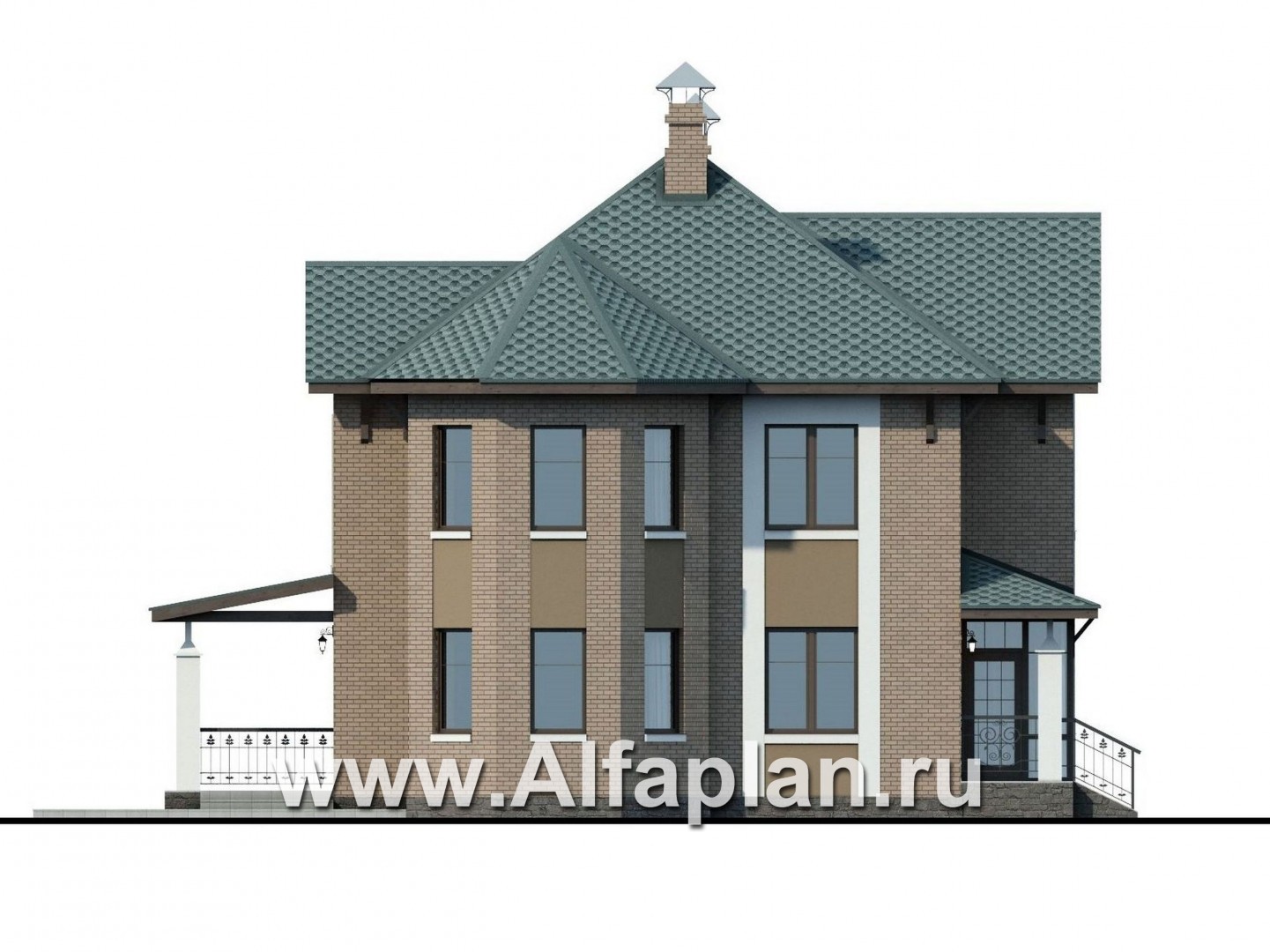 Проекты домов Альфаплан - «Магнит» - коттедж с террасами и постирочной - изображение фасада №3