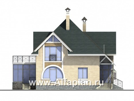 «Уютная гавань» - проект дома с мансардой, из кирпича, с террасой и с гаражом - превью фасада дома