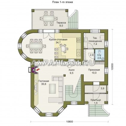 Проекты домов Альфаплан - «Ювенил» - двухэтажный загородный дом - превью плана проекта №1