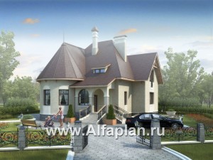 Превью проекта ««Авалон» - проект двухэтажного дома с полукруглым эркером, с террасой, с башней в стиле замка»
