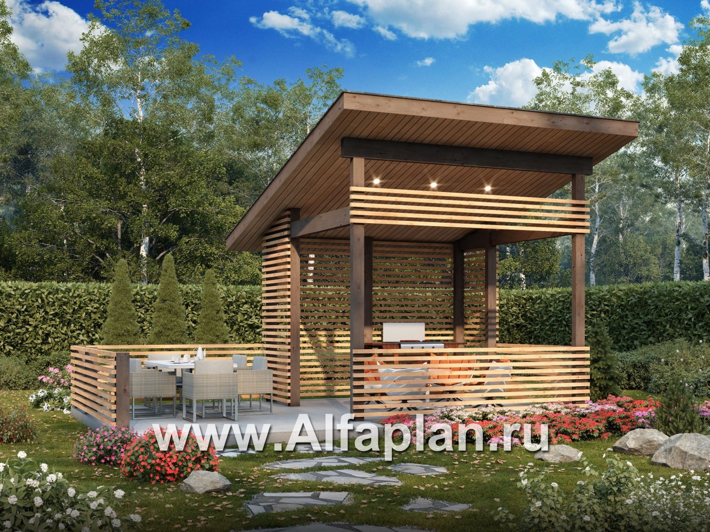 Проекты домов Альфаплан - Летняя кухня, современная элегантная беседка - основное изображение