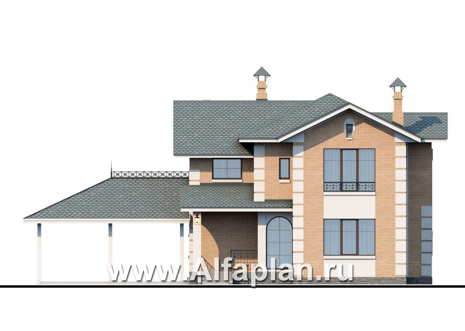 Проекты домов Альфаплан - «Потемкин» - элегантный коттедж с навесом для машин - изображение фасада №1