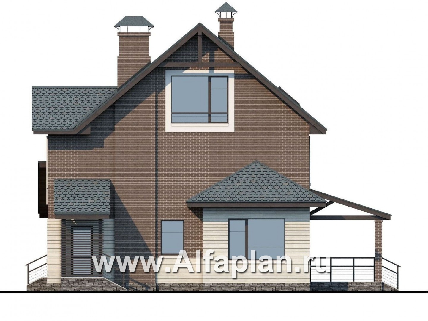 Проекты домов Альфаплан - «Прагматика» - современный коттедж с террасой и бильярдной - изображение фасада №2