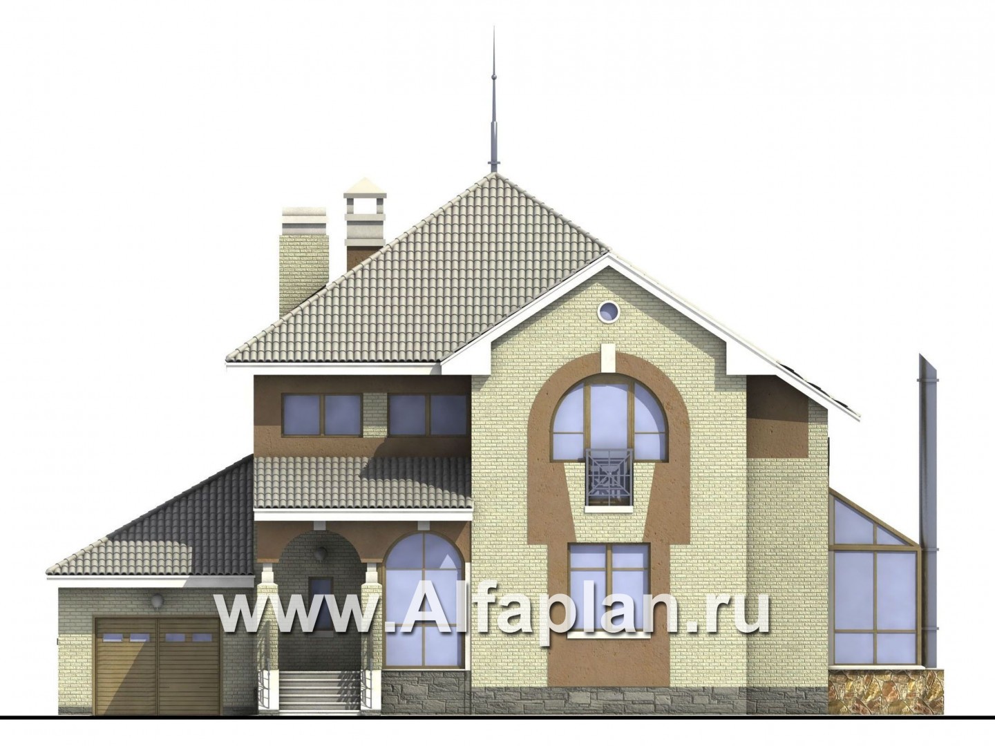 Проекты домов Альфаплан - «Уют» - коттедж с зимним садом - изображение фасада №1