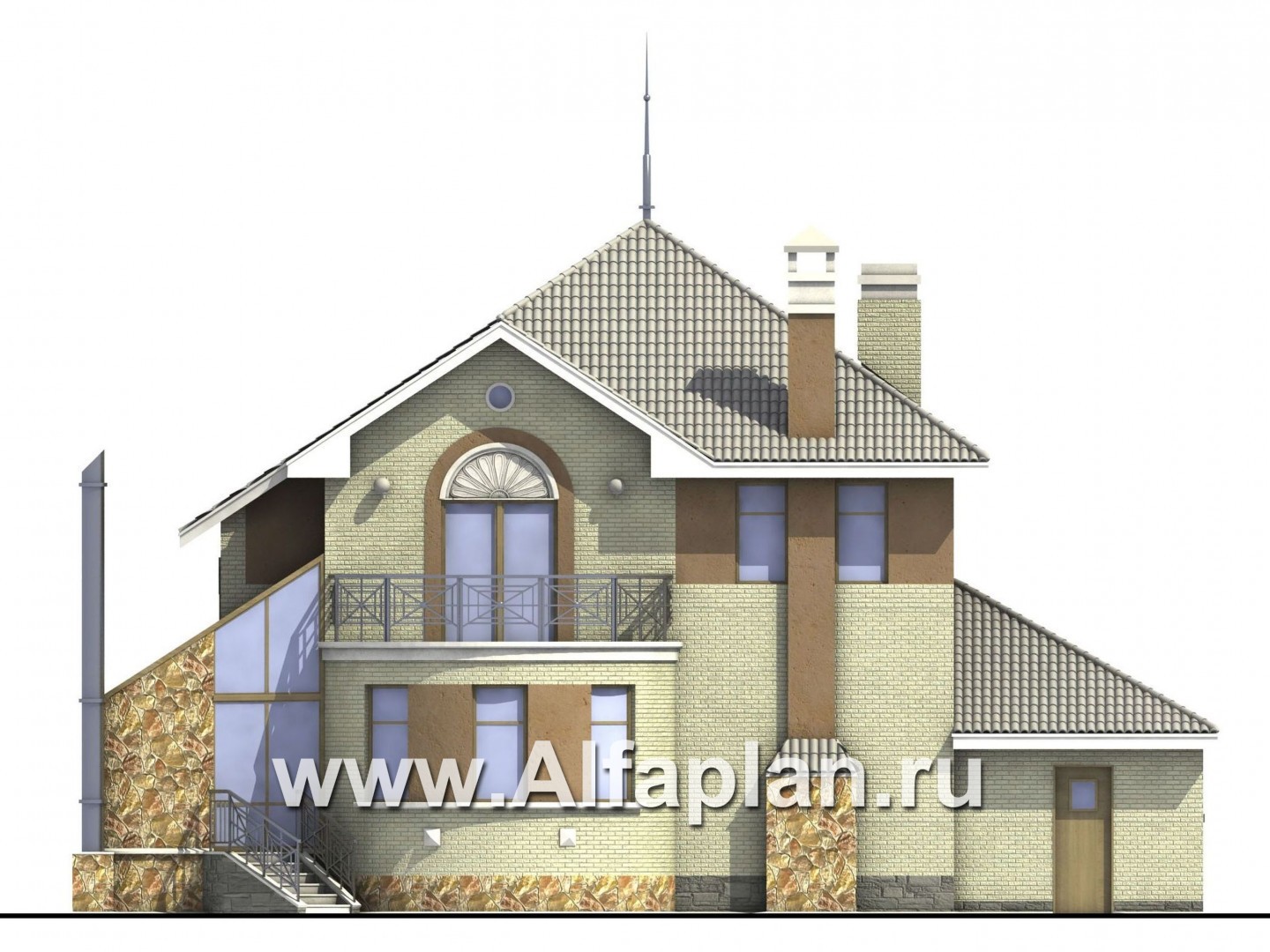 Проекты домов Альфаплан - «Уют» - коттедж с зимним садом - изображение фасада №4