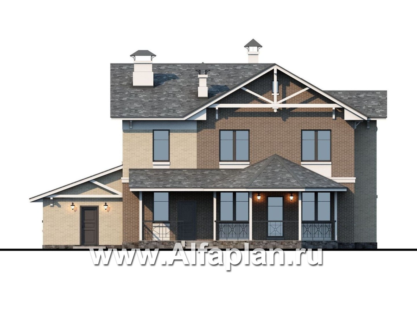 Проекты домов Альфаплан - «Clever» - классический коттедж с гаражом и террасой - изображение фасада №4