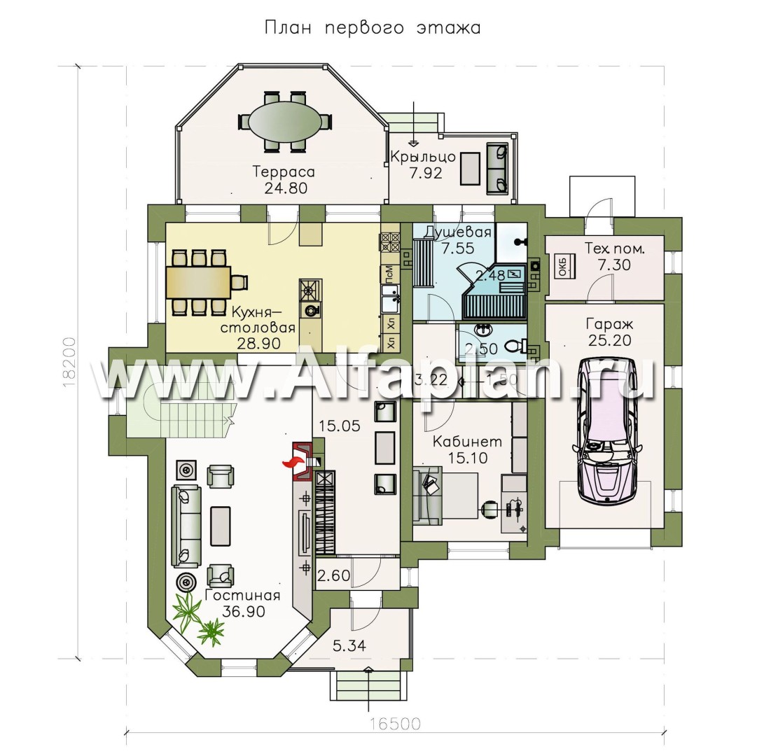 Проекты домов Альфаплан - «Clever» - классический коттедж с гаражом и террасой - план проекта №1