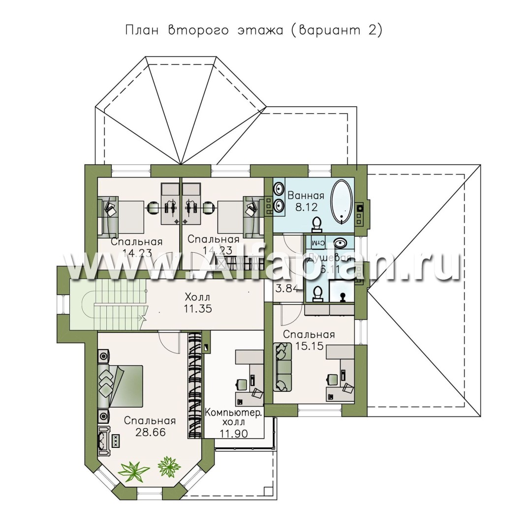 Проекты домов Альфаплан - «Clever» - классический коттедж с гаражом и террасой - план проекта №3
