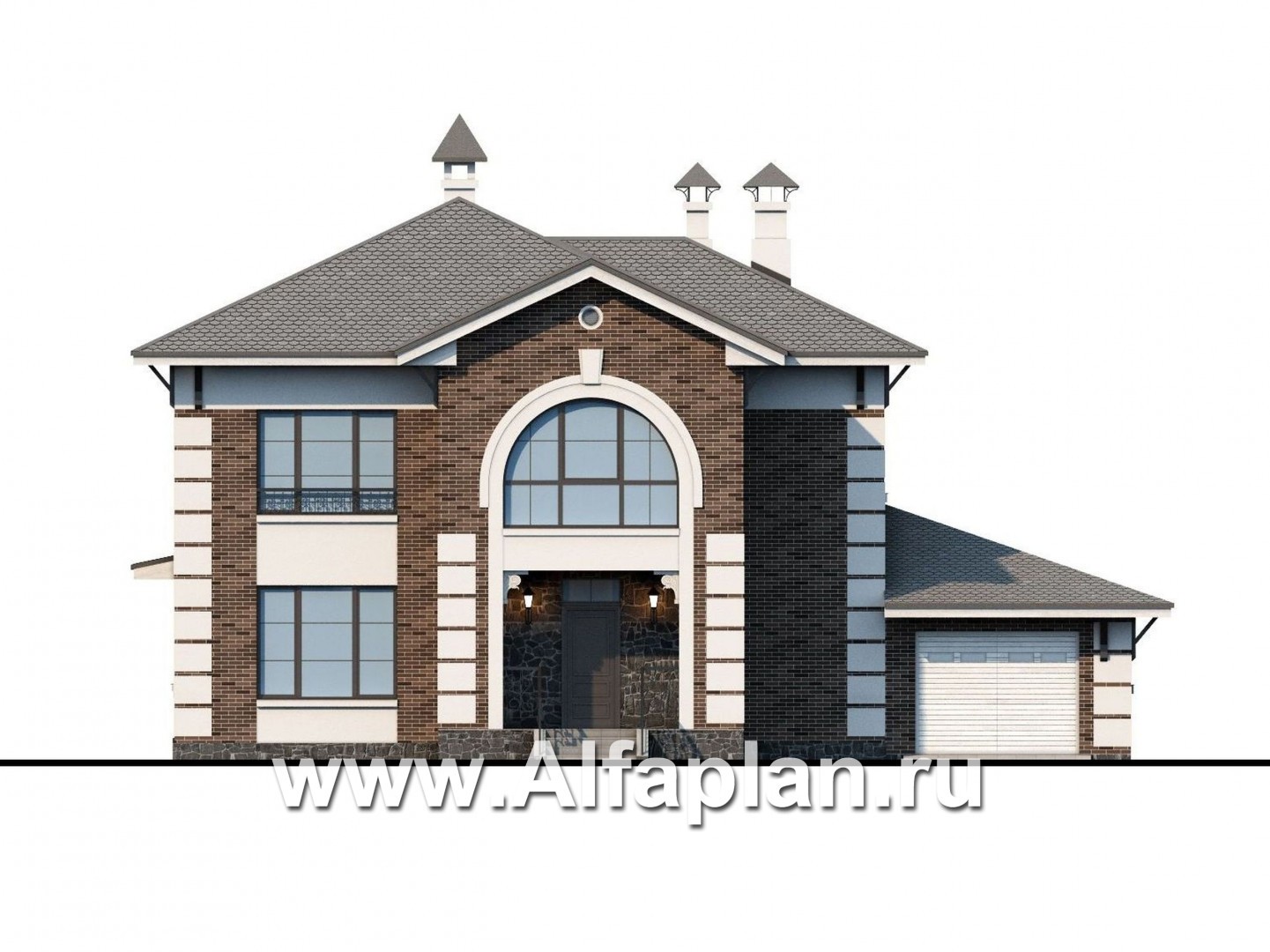 Проекты домов Альфаплан - «Вернисаж» - элегантный коттедж с гаражом и верандой - изображение фасада №1