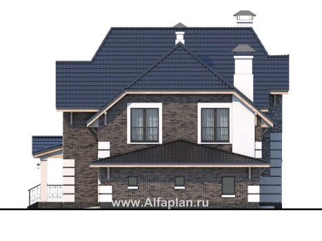 Проекты домов Альфаплан - «Ясная поляна»- коттедж для большой семьи с гаражом и бильярдной - превью фасада №2