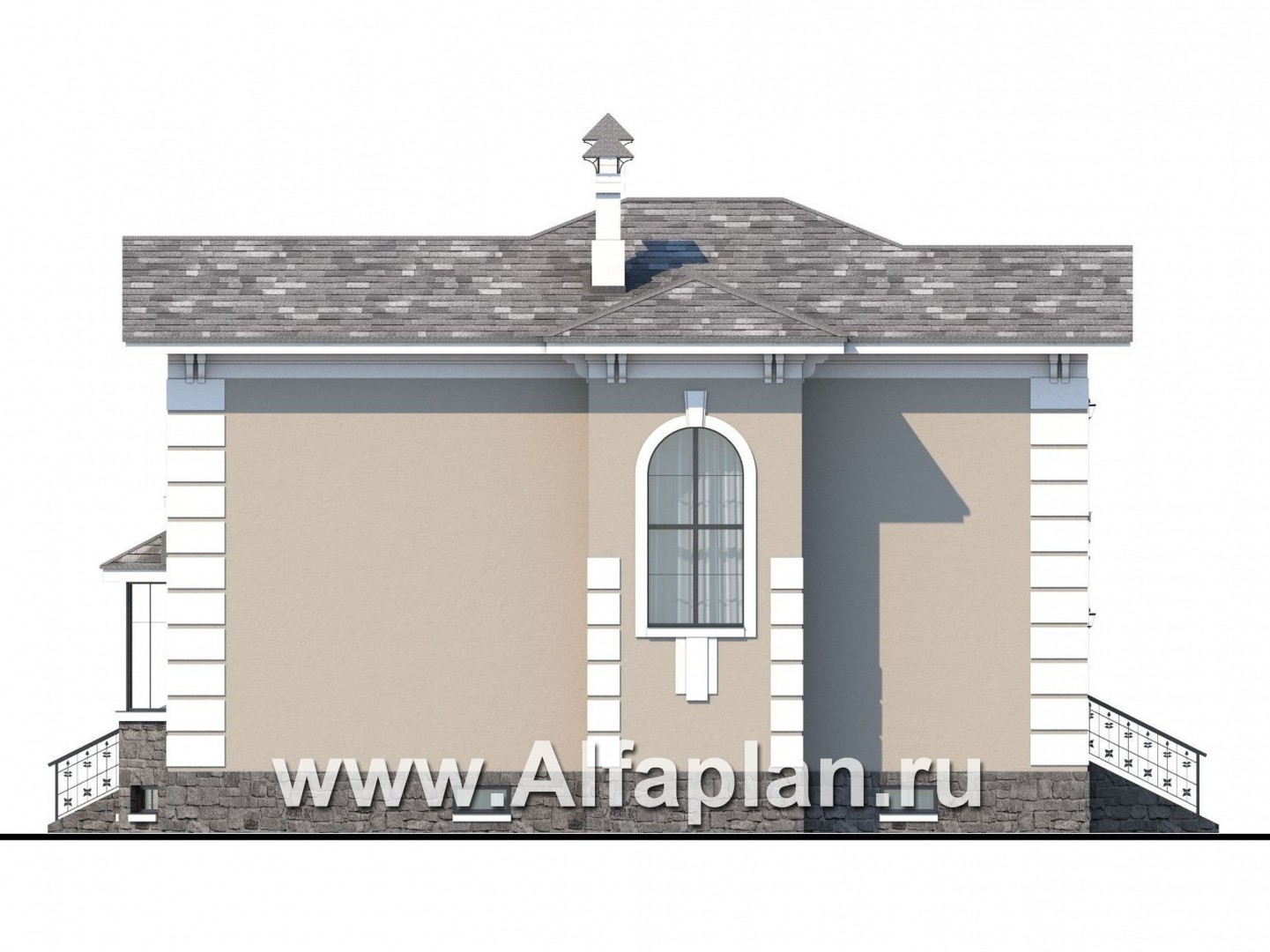 Проекты домов Альфаплан - «Репутация»- аристократический коттедж из блоков с цоколем - изображение фасада №3