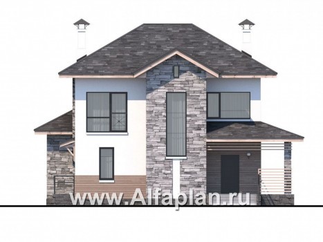 Проекты домов Альфаплан - «Снежная страна» - изящный коттедж с террасами - превью фасада №1