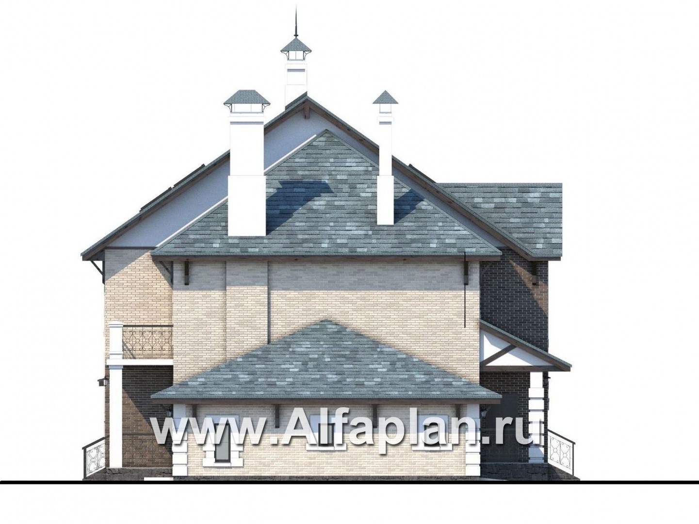 Проекты домов Альфаплан - «Северная регата» - коттедж с большой террасой, гаражом и кинозалом. - изображение фасада №3