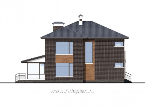 «Прайд» - проект современного двухэтажного дома, мастер спальня, с террасой и сауной, гараж на 2 авто, фасад из кирпичей - превью фасада дома