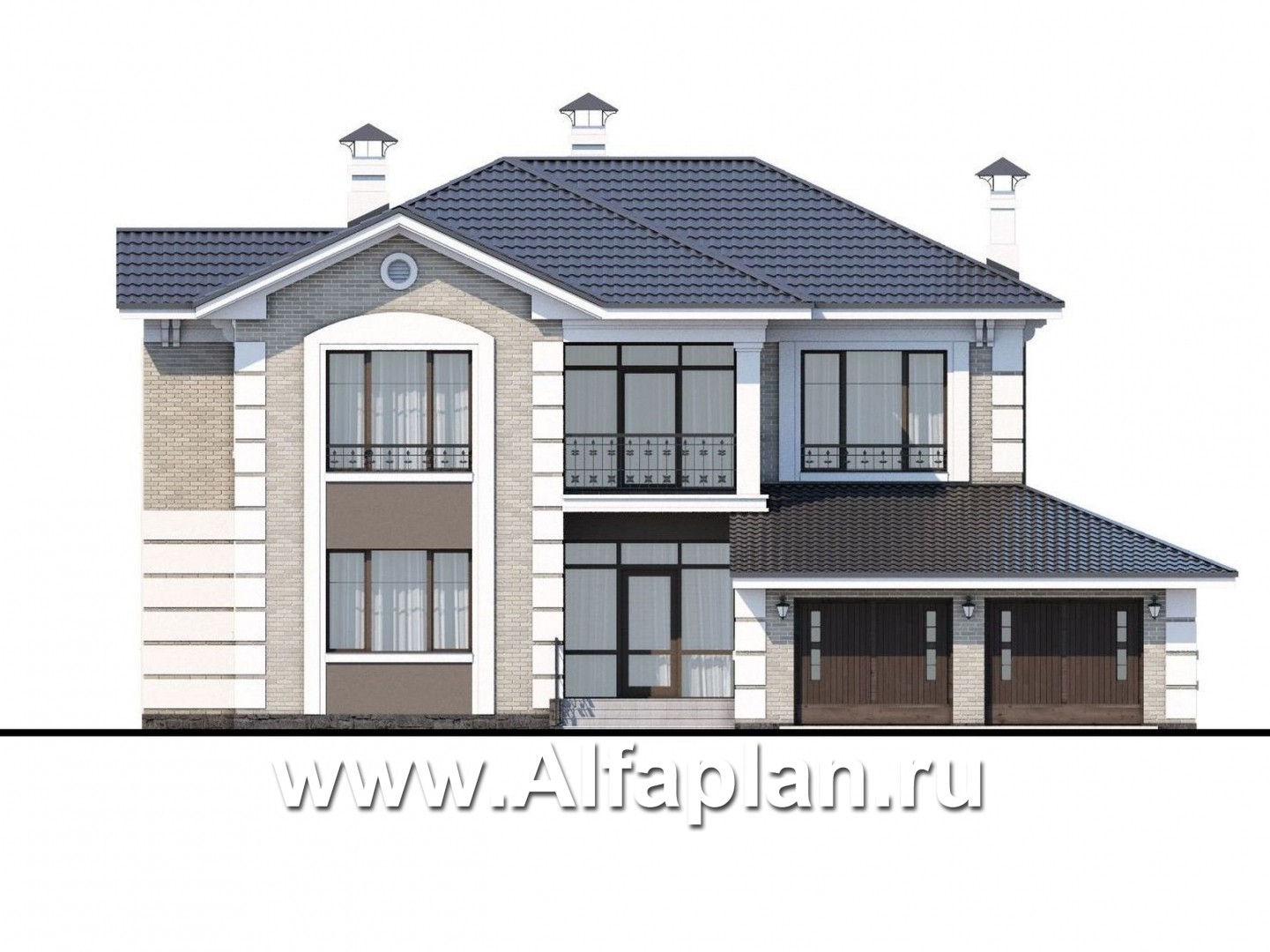 Проекты домов Альфаплан - «Орлов» - классический комфортабельный коттедж с гаражом - изображение фасада №1