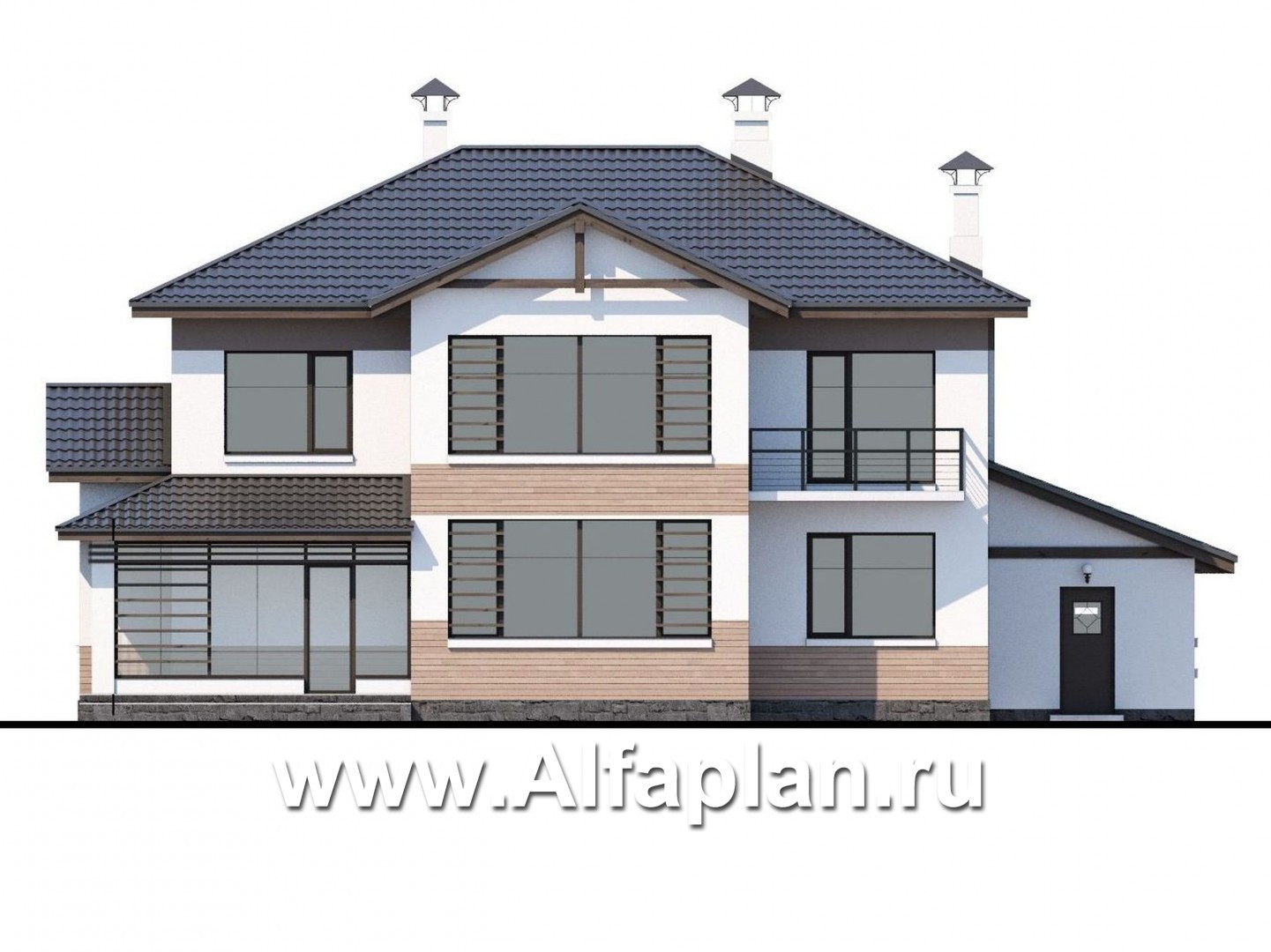Проекты домов Альфаплан - «Аутентик» - комфортабельный коттедж с большим гаражом и верандой - изображение фасада №4