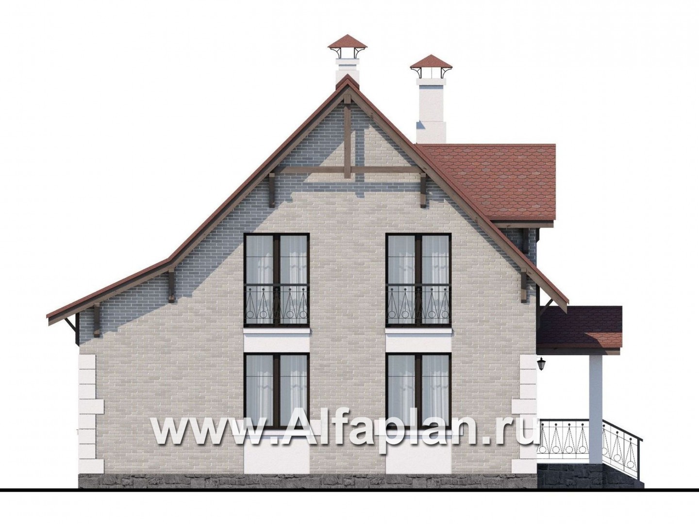 «Боспор» - проект дома с мансардой, из кирпича, с гостевой на 1 эт, в стиле эклектика - фасад дома