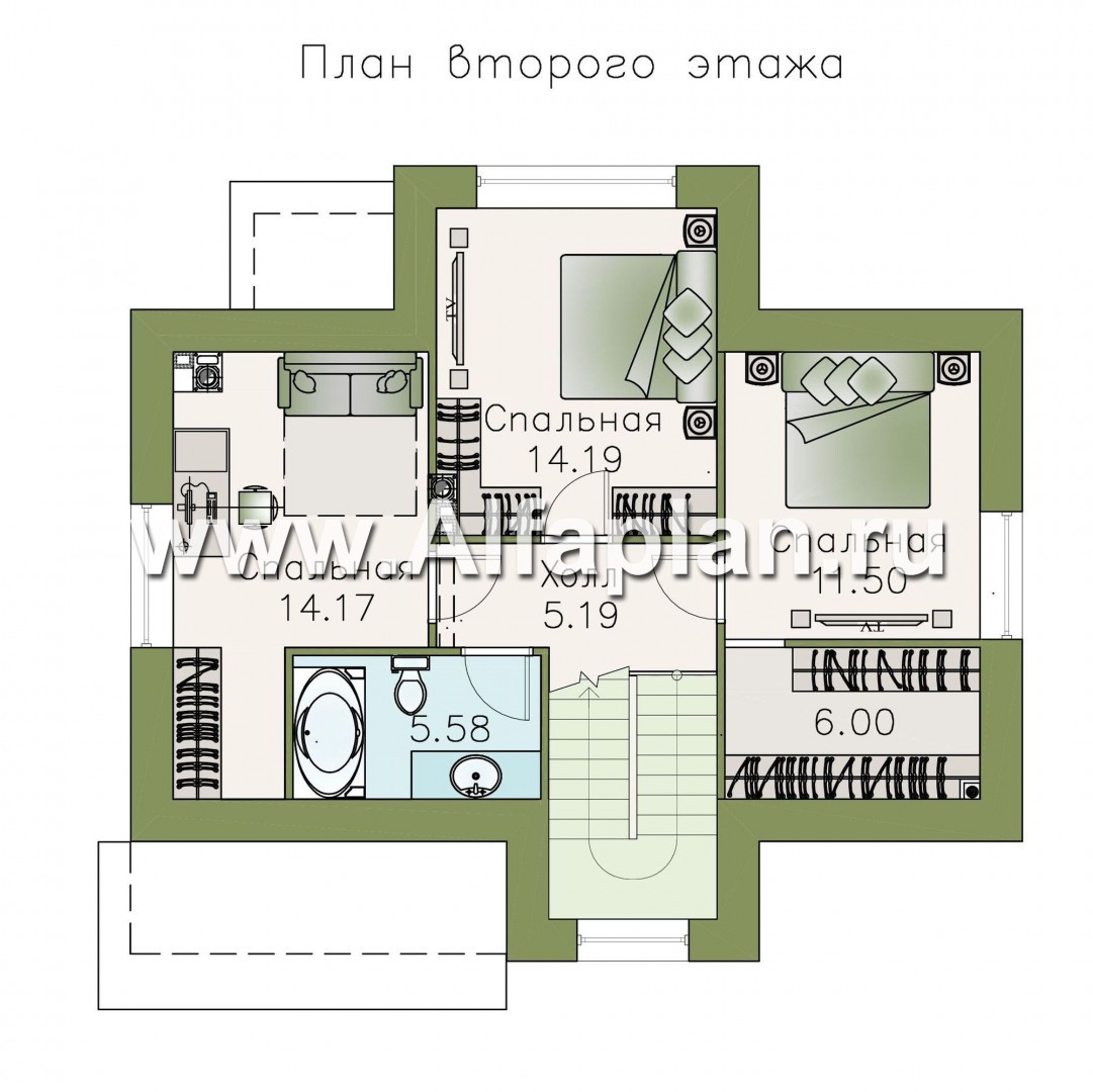 Проекты домов Альфаплан - Коттедж из кирпича «Высокая орбита» с современной планировкой - изображение плана проекта №2