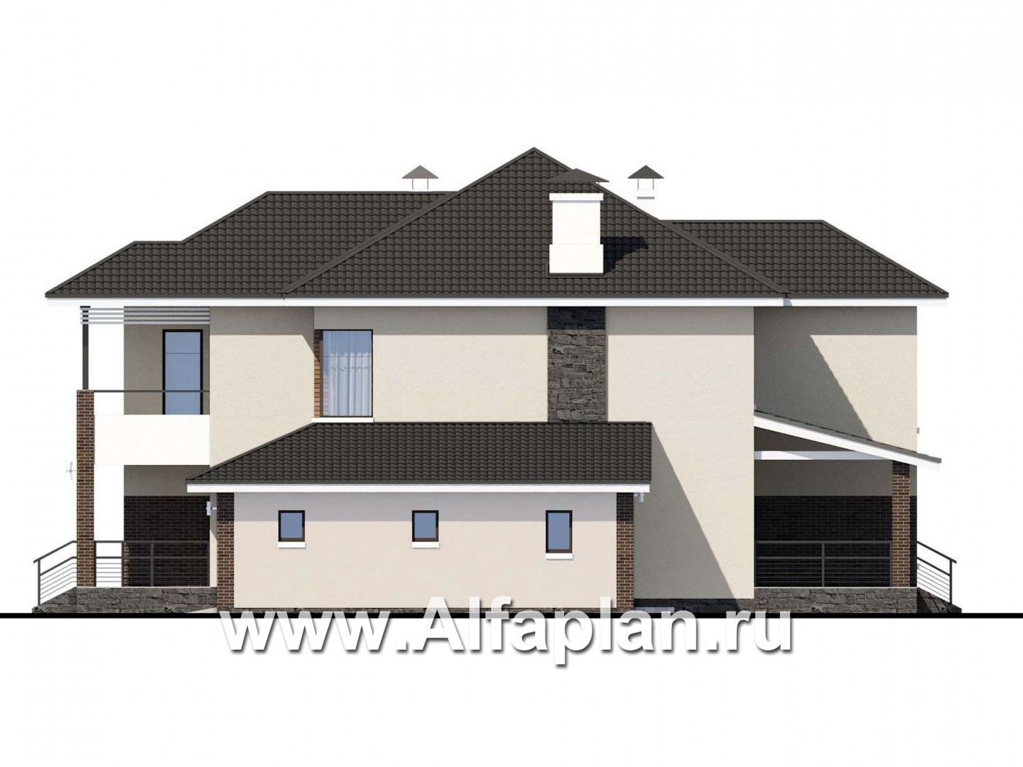 Проекты домов Альфаплан - «Родос» - проект современного двухэтажного дома с гаражом на две машины - изображение фасада №2
