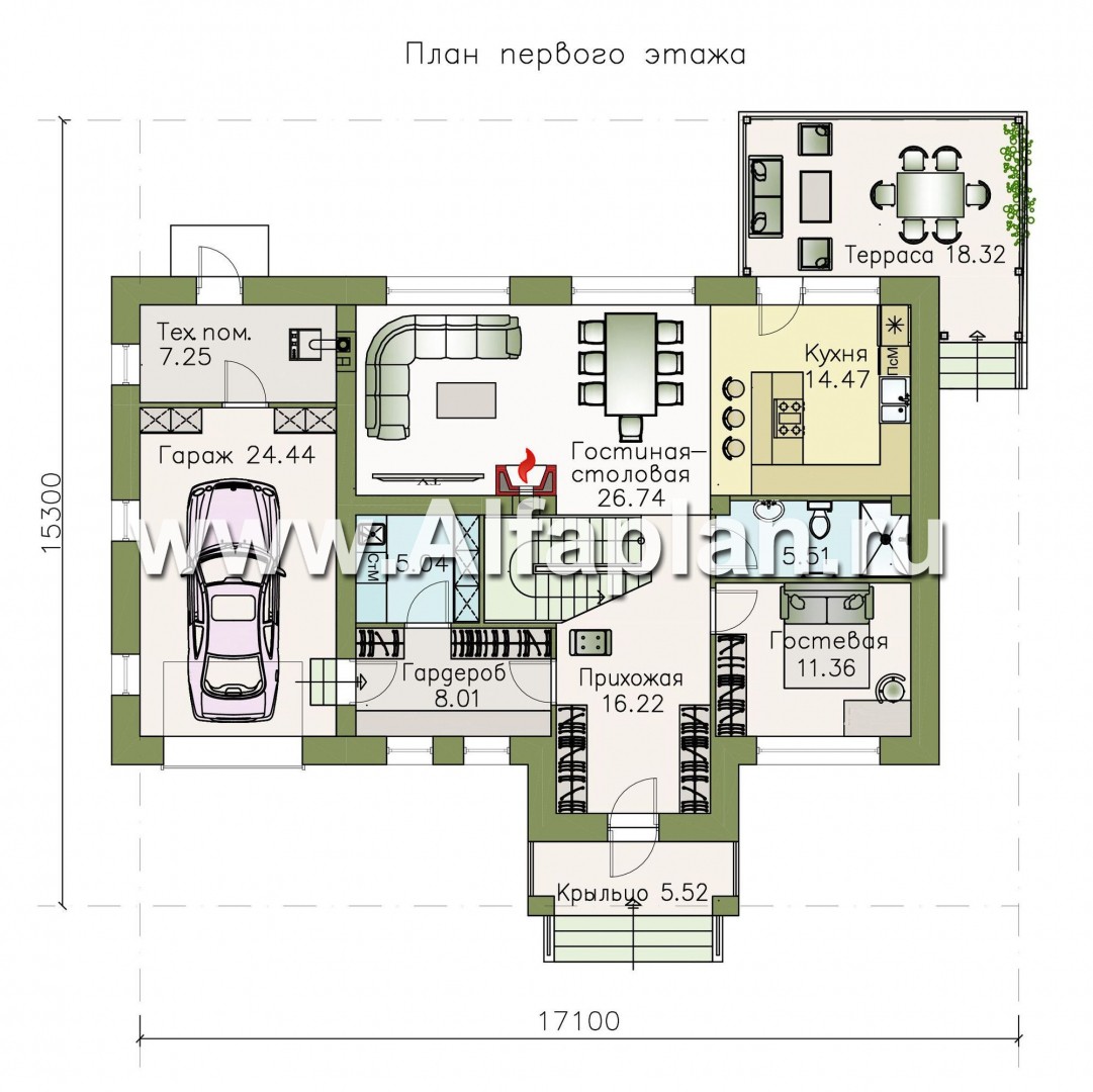 Проекты домов Альфаплан - «Галс» - двухэтажный коттедж со вторым светом и гаражом - изображение плана проекта №1