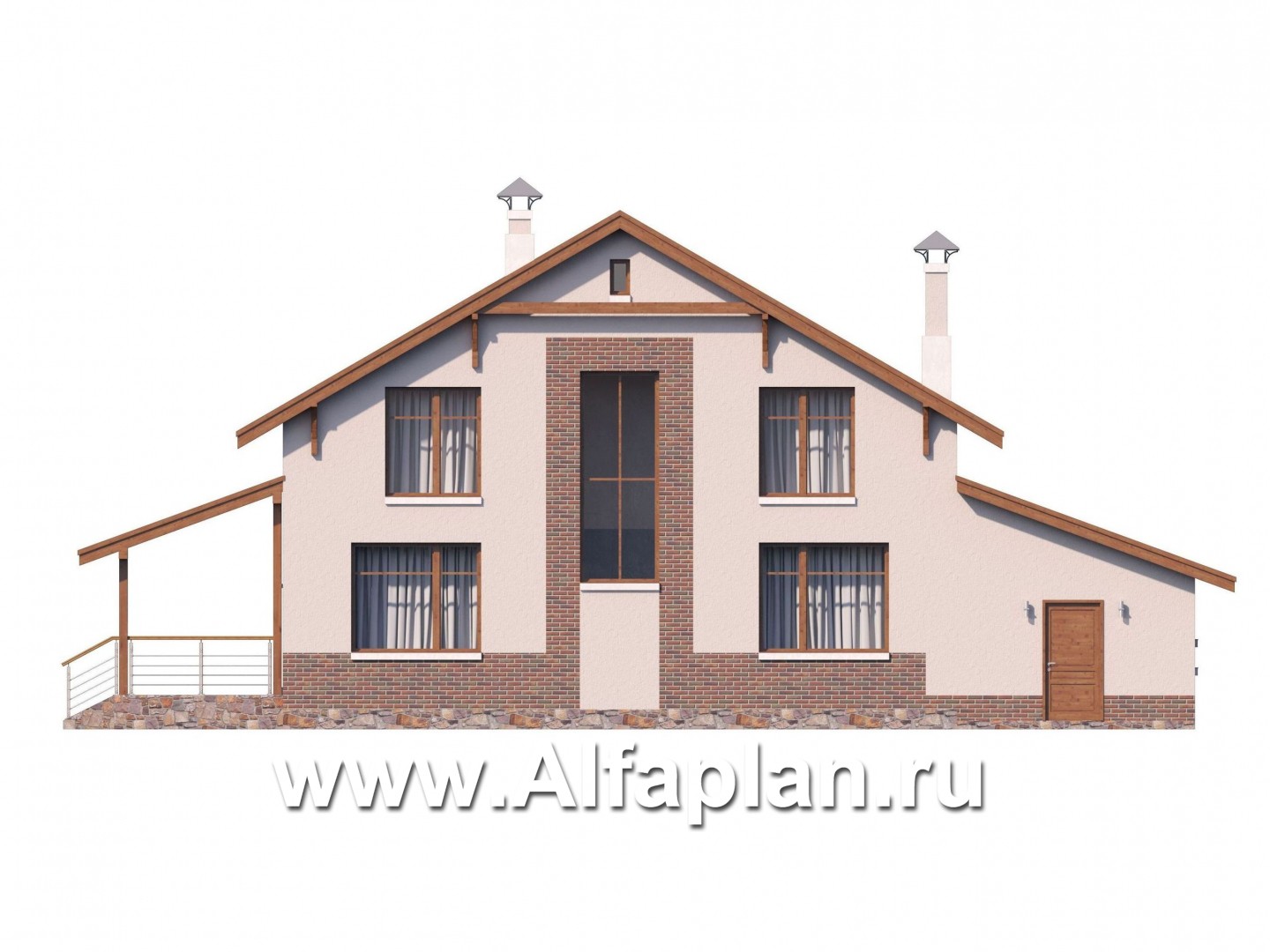 Проекты домов Альфаплан - «Регата» - комфортный дом в стиле шале с террасой и гаражом - изображение фасада №4