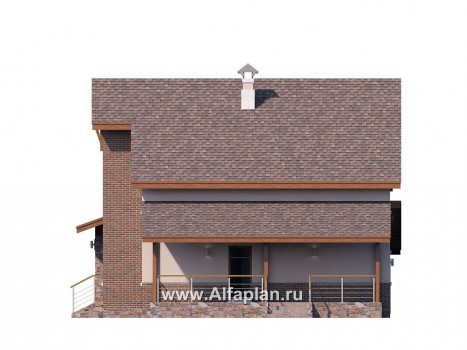 Проекты домов Альфаплан - «Регата» - комфортный дом в стиле шале с террасой и гаражом - превью фасада №2