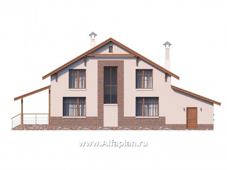 Проекты домов Альфаплан - «Регата» - комфортный дом в стиле шале с террасой и гаражом - превью фасада №4