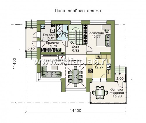 Проекты домов Альфаплан - «Регата» — комфортный загородный дом с двускатной крышей - превью плана проекта №1