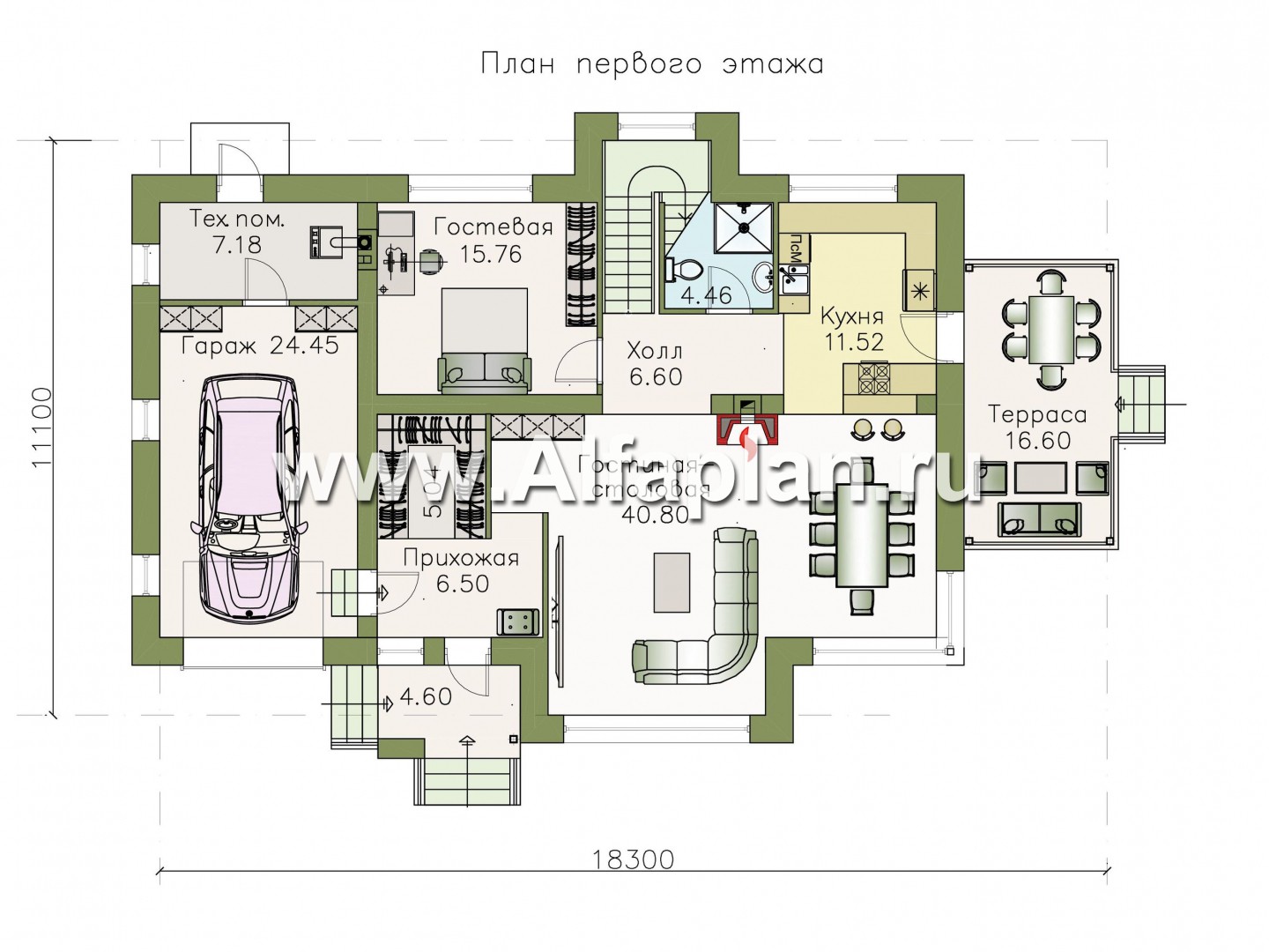 Проекты домов Альфаплан - «Домик в Коломне» - уютный дом с мансардой и гаражом - изображение плана проекта №1