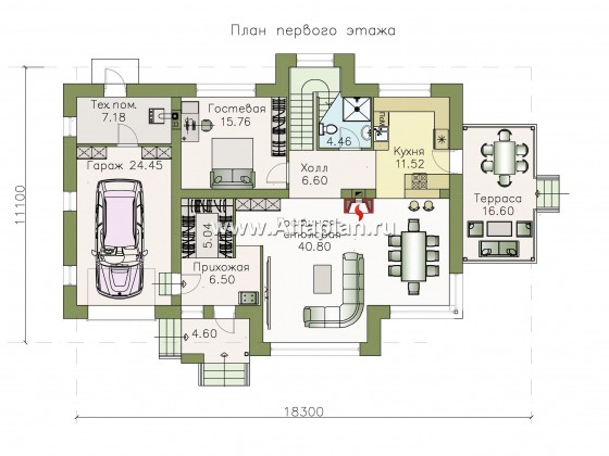 Проекты домов Альфаплан - «Домик в Коломне» - уютный дом с мансардой и гаражом - превью плана проекта №1