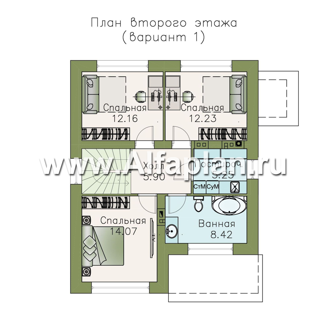 Проекты домов Альфаплан - Двухэтажный дом из кирпича «Бухта счастья» для небольшого участка - план проекта №2