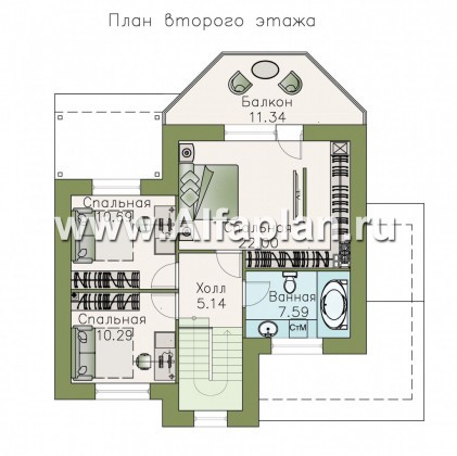 Проекты домов Альфаплан - «Ожерелье» - удобный мансардный дом с красивой гостиной - превью плана проекта №2