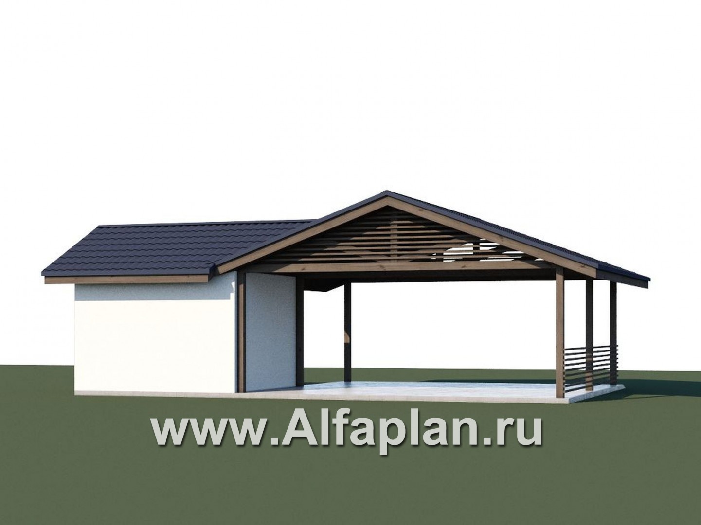 Проекты домов Альфаплан - Навес-стоянка для машин с небольшой кладовой - дополнительное изображение №1