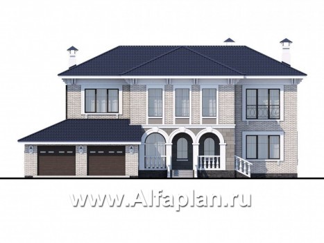 Проекты домов Альфаплан - «Меньшиков» - респектабельный особняк с гаражом - превью фасада №1