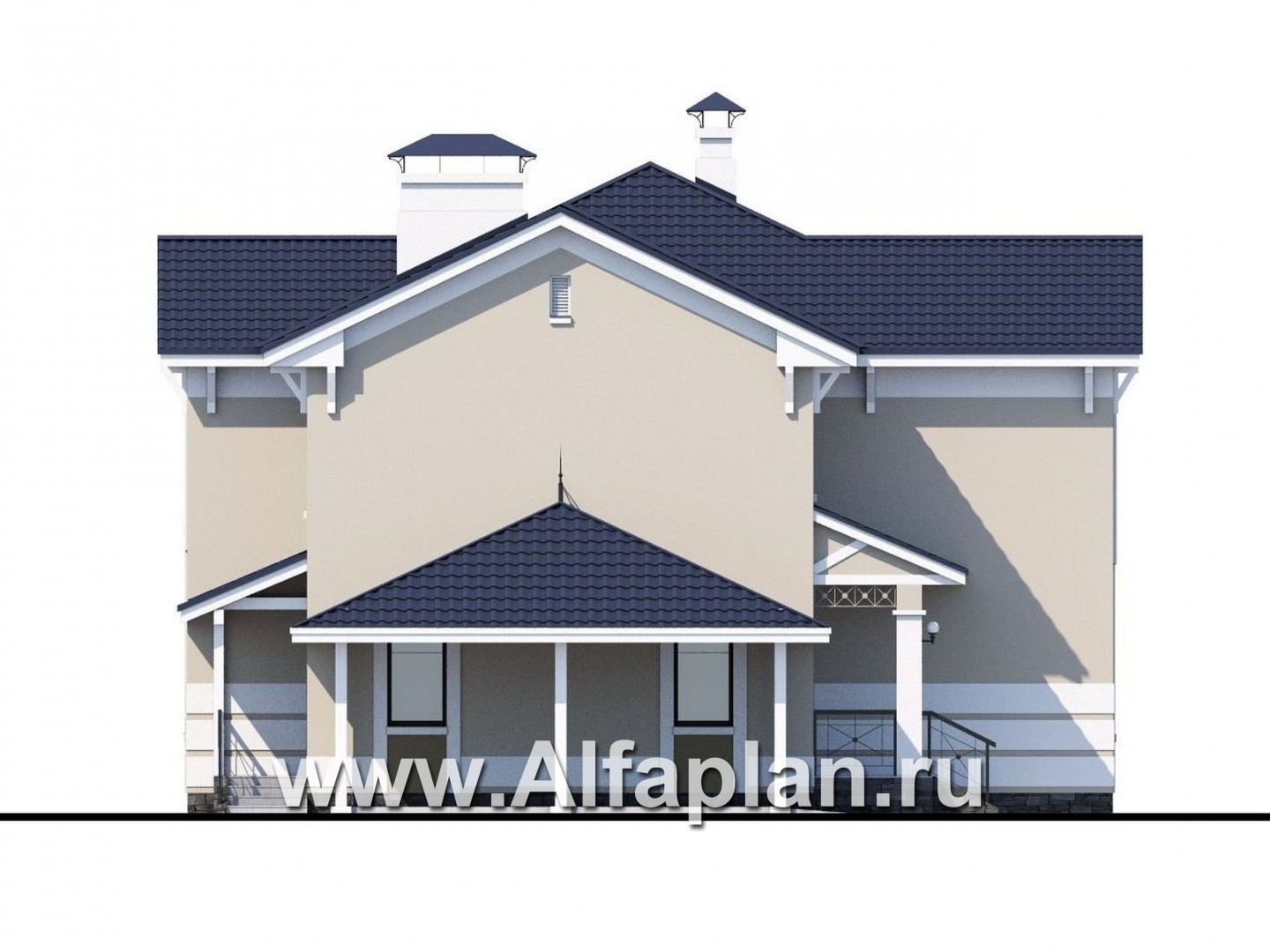 Проекты домов Альфаплан - «Патриций» - коттедж с большой верандой и террасой - изображение фасада №3