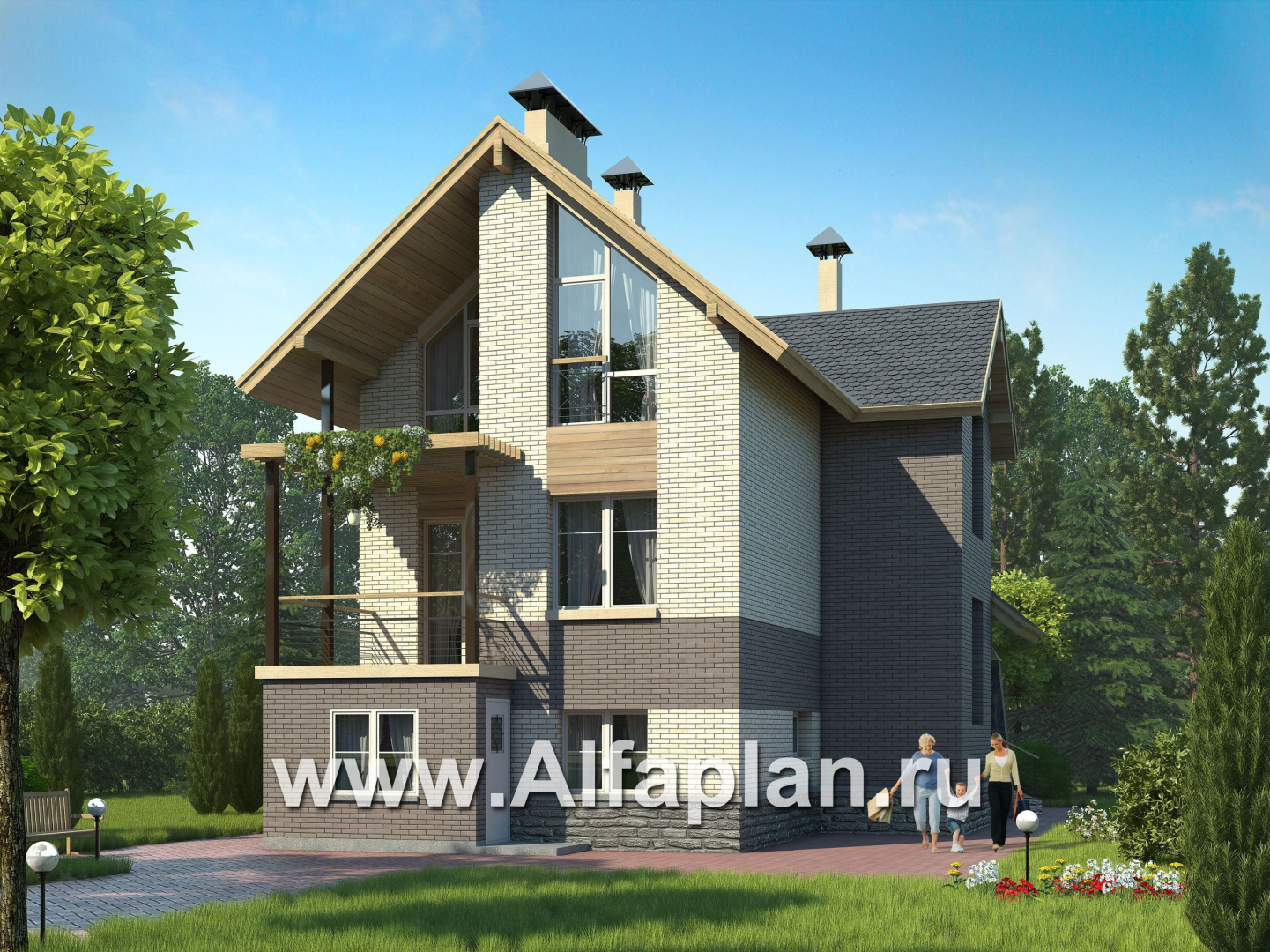 Проекты домов Альфаплан - «Эврика!» - удобный дом из блоков или кирпичей для маленького участка - основное изображение