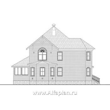 «Амбиент» - проект двухэтажного дома с двумя эркерами в стиле замка, с террасой и с гаражом - превью фасада дома