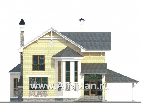 Проекты домов Альфаплан - «Лидер» - рациональный проект дома с навесом для машины - превью фасада №1
