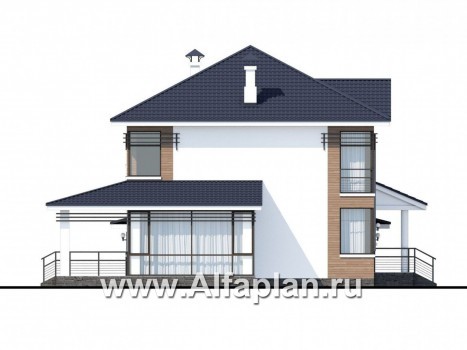 «Рассвет»- проект двухэтажного дома с террасой, мастер спальня, с гаражом, в современном стиле - превью фасада дома