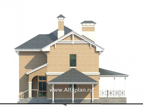 Проекты домов Альфаплан - «Гармония» - двухэтажный коттедж с навесом для машины и террасой - превью фасада №2