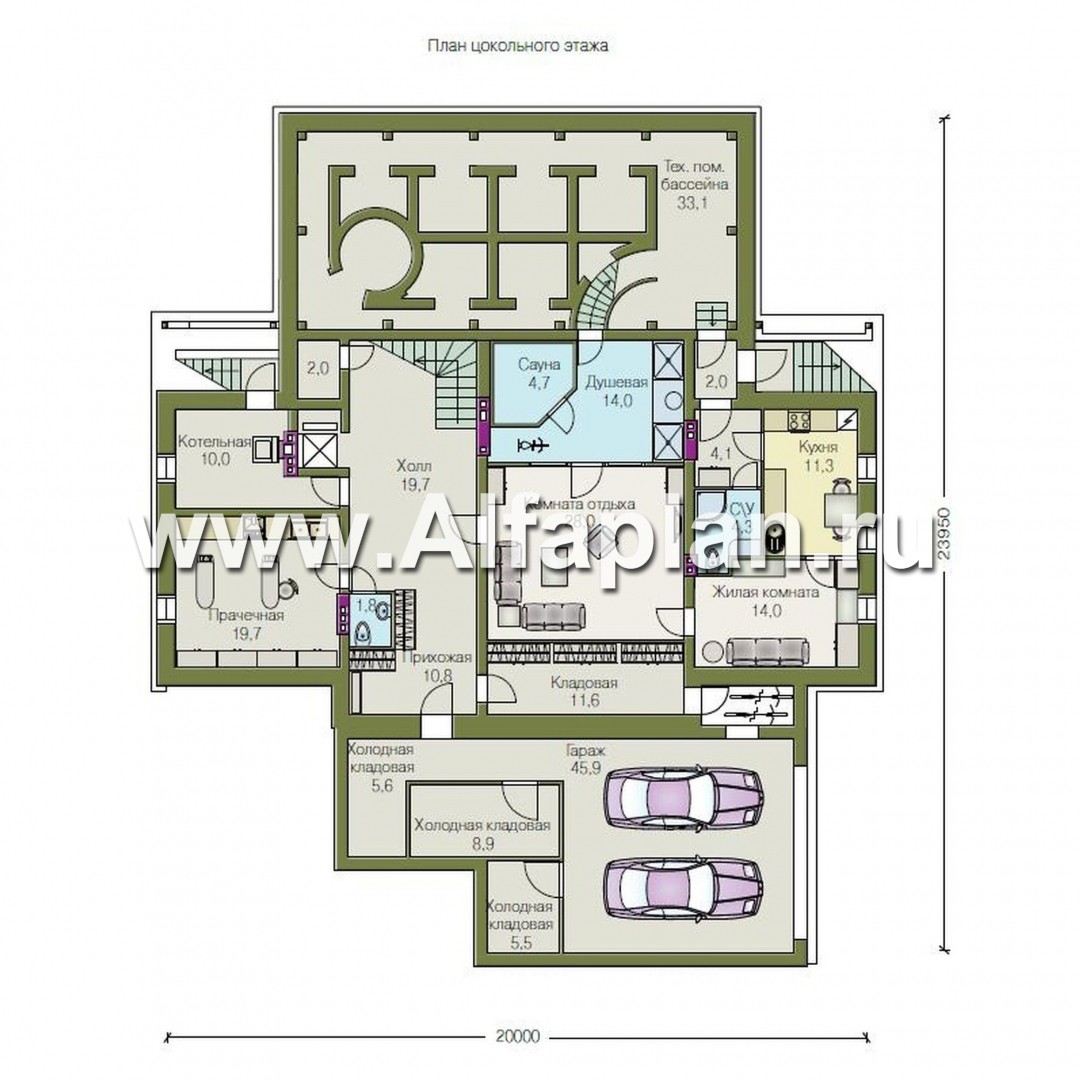 Проекты домов Альфаплан - «Поместье» - проект двухэтажного дома, с мансардойи двусветной гостиной, вилла в классическом стиле - изображение плана проекта №1