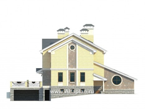 Проекты домов Альфаплан - «Поместье» - проект двухэтажного дома, с мансардойи двусветной гостиной, вилла в классическом стиле - превью фасада №2