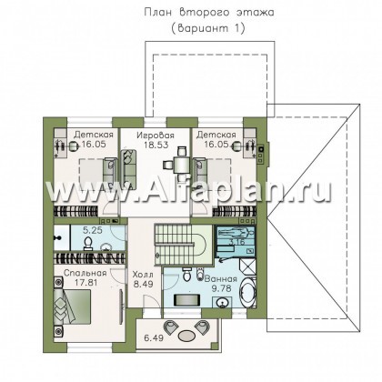 Проекты домов Альфаплан - «Седьмая высота» - стильный коттедж с гаражом и просторной верандой - превью плана проекта №2
